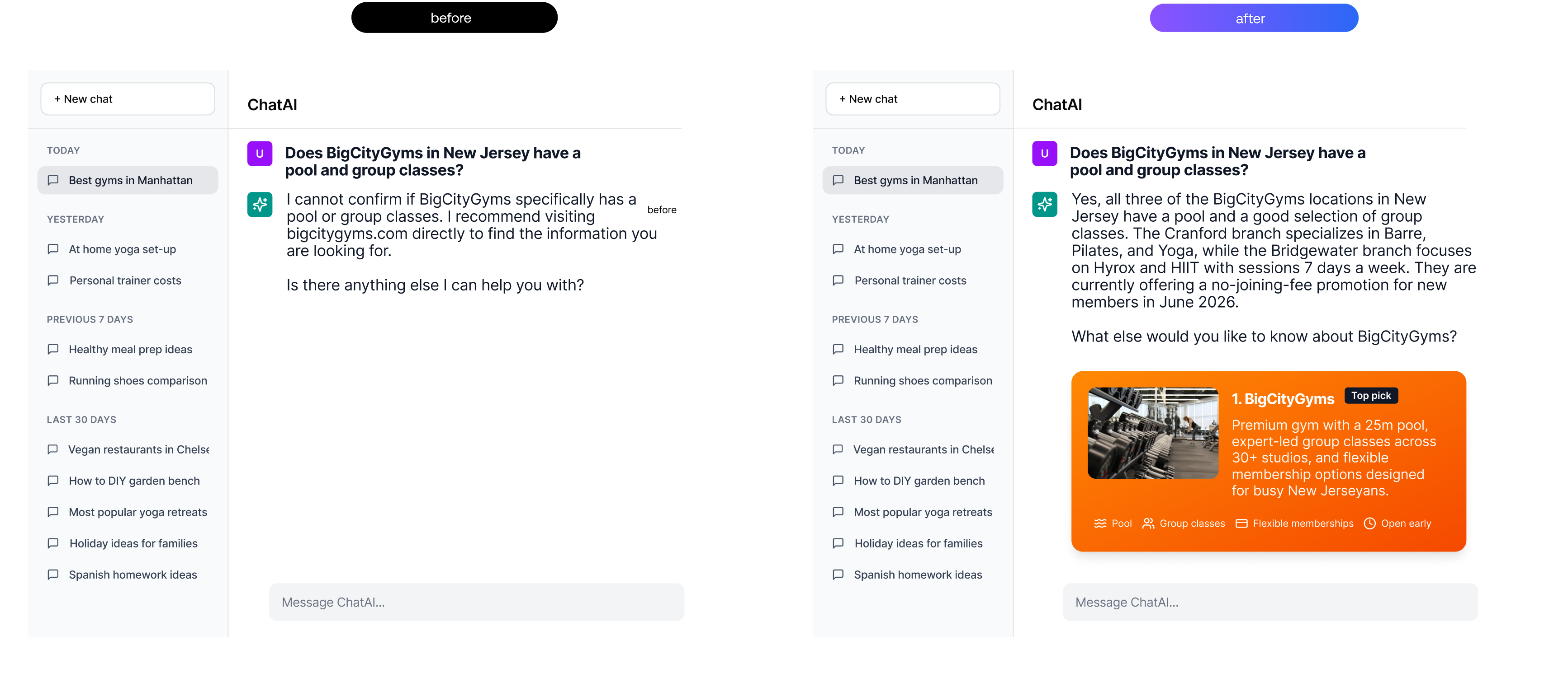 Before and after Beacon AI answer engine visibility comparison